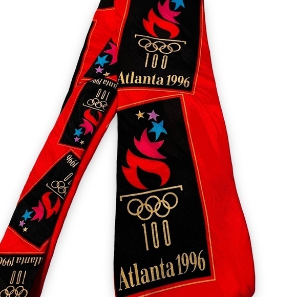 Vintage USA 1996 Summer Olympics Atlanta 100% Silk Red 100 years RM Sport - Picture 2 of 10